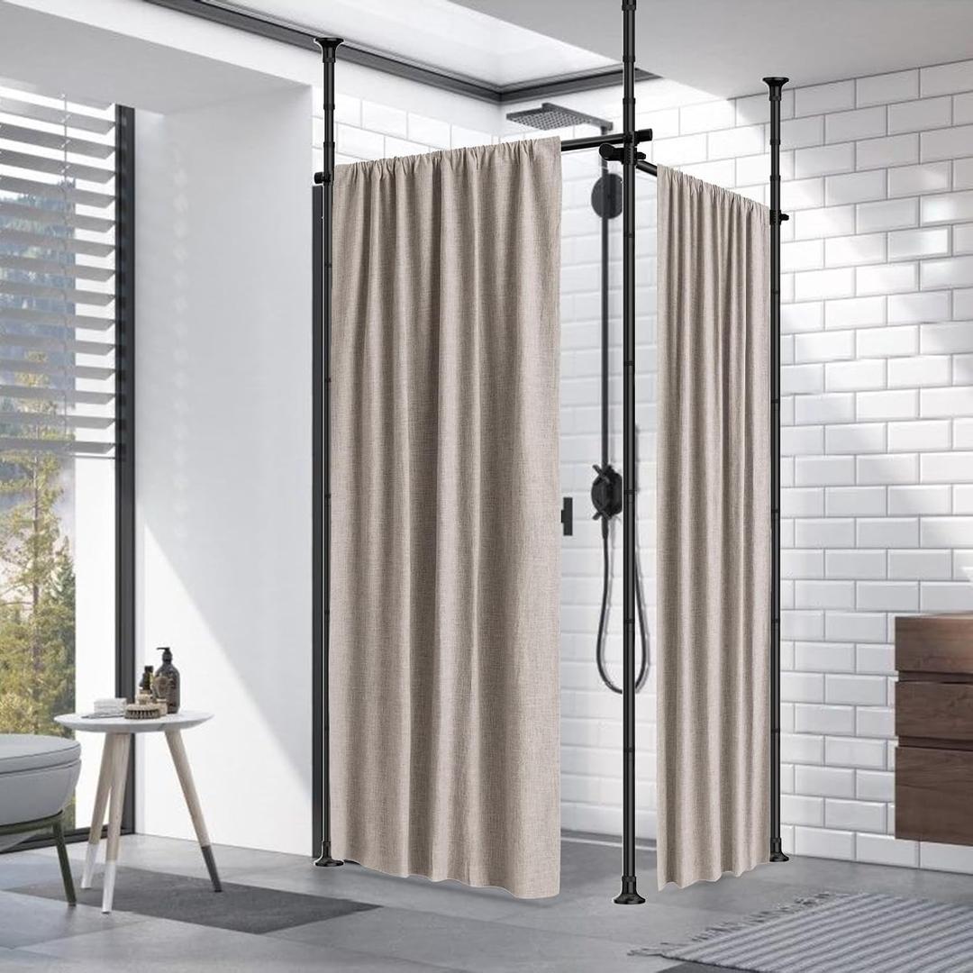 HOSKO Double Curtain Divider Stand - 48 to 144 inches Expandable Curtain Rod Room Divider Damage Free Freestanding Vertical Tension Stand, Black
