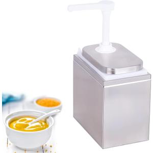 2L Sauce Dispenser Pump Stainless Steel Condiment Pump Station Condiment Pump Dispenser with 2.1 Quart Jar (2L Jar)