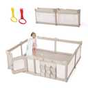 Baby Playpen,79"x59" Foldable Playpen for Babies and Toddlers with Gate ,Large Baby Play Pens with Zipper Door, Play Yards Play Area (Light Khaki)