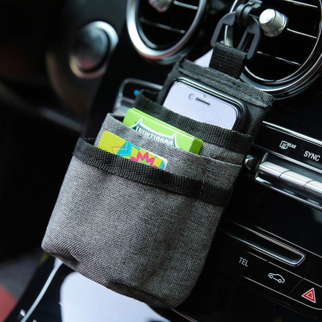 LUFOX Air Vent Car Pocket Caddy Organizer Holder with Charging Port for Phone,Cell Phone,Pencil,Charger (Gray)