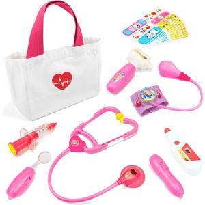 Liberry Doctor Kit for Toddlers 3-5 Years Old, 18-Piece Doctor Bag Pretend Play Toys, Durable Medical Kit with Toy Stethoscope, Pink Doctor Gift for Girls