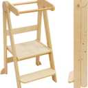 Foldable Toddler Tower, Kitchen Step Stool, Folding Tower for Learning with 3 Adjustable Heights Montessori Toddler Standing Tower Collapsible Step Stool for Kids 1-6 Years Natural