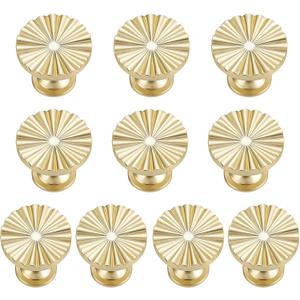 TIANLIN 10 Pack Cabinet Knobs Brushed Brass Dresser Knobs Zinc Alloy Dresser Hardware for Closet, Wardrobe and Cupboard Round Vintage Drawer Pulls Gold