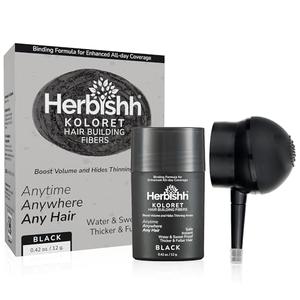 Herbishh Koloret Hair Building Fibers – Black Powder for Thinning Hair, Instant Bald Spot Cover Up & Scalp Concealer – Sweat-Proof & Water-Resistant Hair Thickening Fibers for Men & Women, 12g