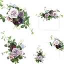 Ling's moment 2pcs Wedding Artificial Sign Flower Swag Arch Floral Garland Decorations Provence Blue & Purple for Ceremony Party Reception Entrance Welcome Easel Door Decor Wall Home Entryway Outdoor