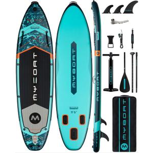 MYBOAT 11'6"34"6" Extra Wide Inflatable Paddle Board, Stand Up Paddle Board for Fishing, Sup Board with 3 Removable Fins, Dual Bungees, Camera Mount, Hand Pump, Strong Paddle,Leash
