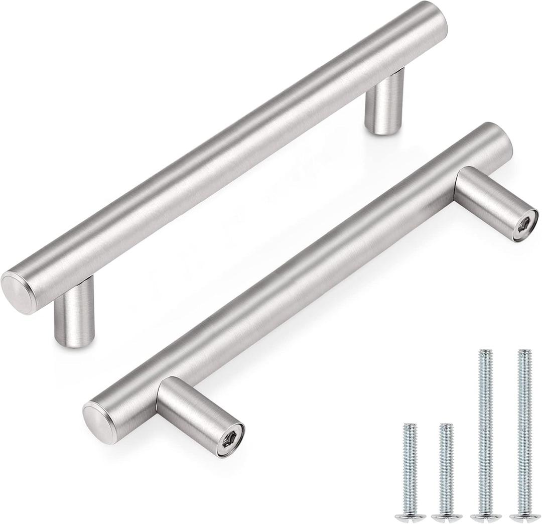 Probrico 10 Pack|4 Inch Modern Cabinet Handles Satin Nickel, Stainless Steel Cabinet Handles Drawer Dresser Pull for Kitchen Cupboard Wardrobe Closet Bathroom Vanity