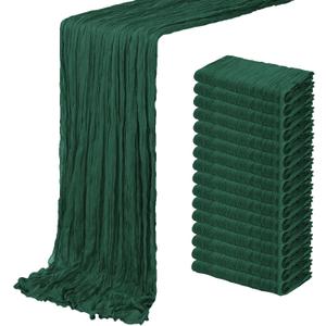 16 Pack Emerald Green Cheesecloth Table Runner 20 x 120 inch Gauze Table Runners 10 FT Long,Semi Sheer Boho Cheese Cloth Fabric Table Runner Bulk for Wedding,Party,Baby Shower,Bridal Shower Decoration