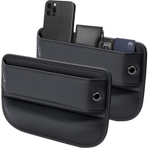 Premium Leather Car Seat Gap Filler Organizer (0.2-1.2" Gaps), Clever Gifts for Car SUV Truck Owners (Black, 2 Pack)