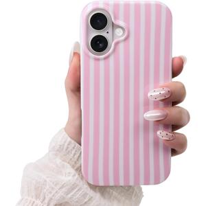 Compatible with iPhone 17 Case,Cute Aesthetic Striped Pattern Cover for Women Girls,Soft TPU Shockproof Protective Stylish Kawaii Case for iPhone 17 6.3",Pink