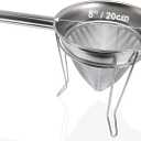 Anchy Premium 8" Chinois Fine Mesh Strainer Set with Stand & Bamboo Spatula 18/8 Stainless Steel China Cap Cone Sieve, Professional Bouillon Strainer for Sauces, Soups, Broth, Stock, Jelly & Purees
