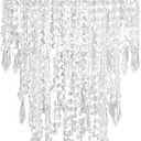 Acrylic Chandelier Shade, Ceiling Light Shade Beaded Pendant Lampshade with Crystal Beads and Chrome Frame for Bedroom, Wedding or Party Decoration, Diameter 8.7'' 3 Tiers