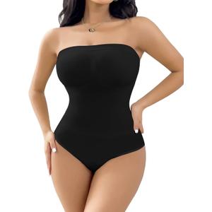 Women's Strapless Shapewear Bodysuit Tummy Control Seamless Sculpted Body Shaper with Removable Straps, Medium