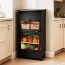 Large Potato and Onion Storage Bin - Wooden Stackable Bread Storage Box with Lid & Mesh Doors, Decorative Fruit and Vegetable Organization Cabinet for Kitchen, 15.75"W x 10.7"D x 33.5"H (Black)