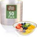 Tinybee 50 Pack Clear Plastic Bowls - Clear Disposable Bowls for Party with Gold Rim, 16-20oz Premium Hammered Bowls Disposable Heavy Duty, Plastic Salad Bowls for Milk Cereals, Snacks, Salads