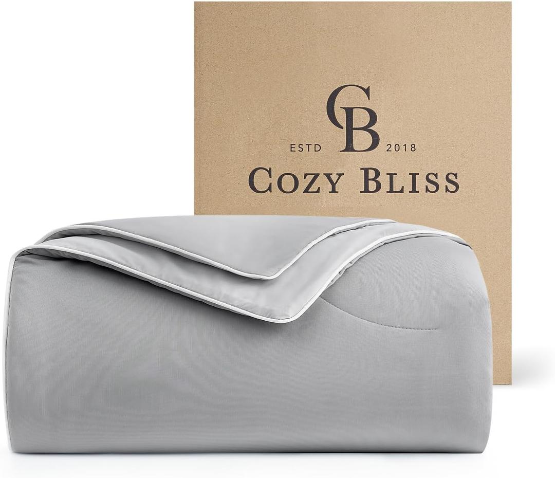 Cozy Bliss Cooling Comforter Queen Size Dual-Sided, Ultra-Soft Cooling Blankets for Hot Sleepers and Night Sweats, Breathable Lightweight Silky Smooth, Cool Grey (Full/Queen(90"*90"))