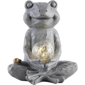 Zen Solar Frog Garden Statue with Crackle Glass Light, Meditation Outdoor Decor, Waterproof Solar Garden Accent, 8.7"