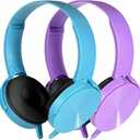 2 Pack Kids Headphones for School Classroom, Wired Computer Online Learning Headset for K-12 Students, Durable Soft Swivel On Ear Pads Earphones for Laptop PC Meetings Calls (Light blue+Purple) (Mixed Colors)