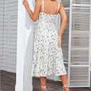Women Summer Corset Midi Dress 2026 Floral Wedding Guest Flowy Slit Lace Up Dresses Tea Party A Line Casual Milkmaid Sundress (White, XXL)