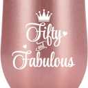 NewEleven 50th Birthday Gifts For Women, Her - 1976 50th Birthday Decorations - Gift For Women Turning 50-50 Year Old Gift For Her, Mom, Wife, Friends - 12 Oz Wine Tumbler (Fifty fabulous rose)