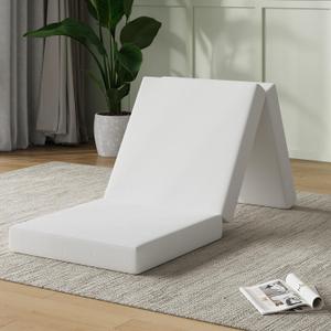 Novilla Foldable Mattress, Single Size Comfort Foam Trifold Mattress with Cloud Design Cover, 4 Inch Folding Mattress for Back Pain Relief, Suitable for Camping, RV Travel (White)