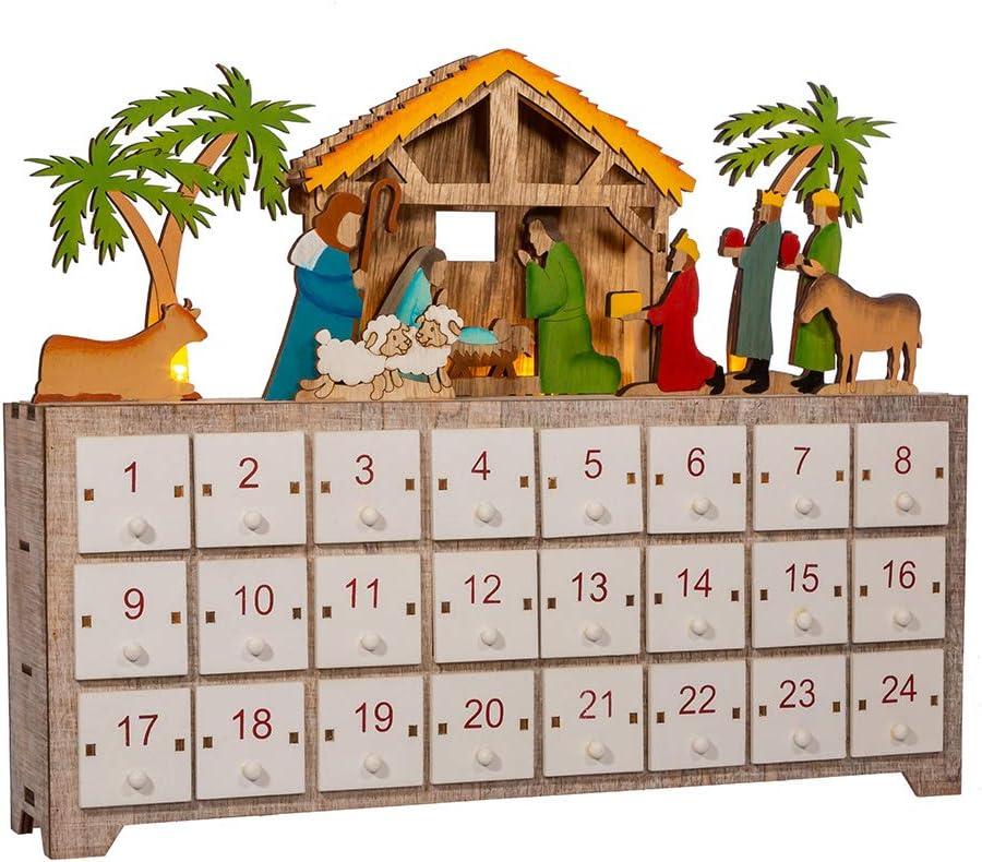 10.4-Inch Battery-Operated Light Up LED Nativity Advent Calendar