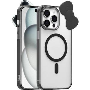 Cute Cartoon 3D Bowknot Design Compatible for iPhone 16 Pro Case, Kawaii Fun Design Transparent Magnetic Shockproof Protective case for Boys and Girls for iPhone 16 Pro 6.3" 2024 (Black)