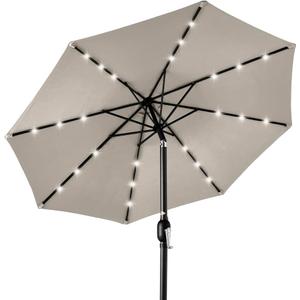 Best Choice Products 10ft Solar Polyester LED Lighted Patio Umbrella w/Tilt Adjustment and UV-Resistant Fabric - Beige