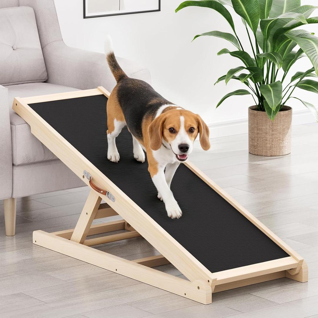 Dog Ramp for Couch, Adjustable Height from 18" to 23.6", Foldable Ramps for Pets to Get on Bed with Traction Rubber Mat, Wooden Portable Stairs for Small to Large Dogs