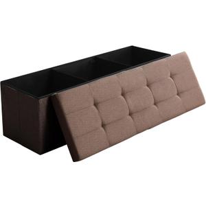 45.3 Inches Storage Ottoman Bench Foldable Seat Footrest Shoe Bench End of Bed Storage with Flipping Lid, 166L Storage Space, Linen Fabric Brown