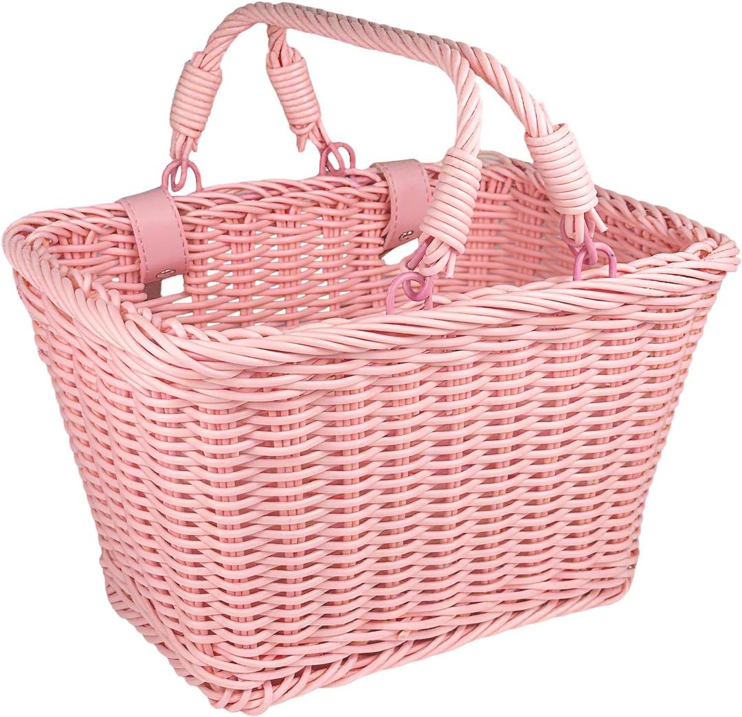 Wicker Picnic Basket for Kids, Small Woven Rattan Basket with Handles Pink Garden Harvest Hamper Basket Empty for Storage Toy Flower Wedding