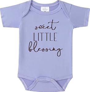 BIBIBLISSBABY Sweet Little Blessing Baby Onesie, Gender Neutral Pregnancy Announcement Outfit for Newborn, 0-3 Months Infant Bodysuit Gift for Grandparents or Baby Shower Reveal (XS, Taro)