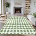 Washable Green Checkered Rug 5x7, Non-Slip Low Pile Area Rug for Living Room, Bedroom, Nursery, Modern Neutral Farmhouse Diamond Carpet, Pet & Kid Friendly