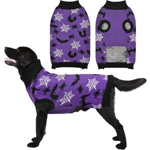 Halloween Dog Sweater Puppy Spooky Spider & Bat Patterns Outfit Knitwear Pullover Warm Pet Sweater for Small Middle Large Dog 4XL