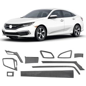 10PCS Real Carbon Fiber Interior Trim Kit Compatible with 2016-2021 10th Gen Honda Civic  Center Console Dashboard, Gear Panel, AC Air Vent, Interior Decor Sticker Accessories