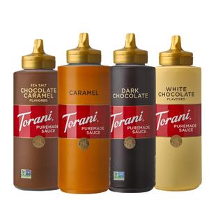 Torani Puremade Dessert & Drink Sauce Variety Pack, Chocolate Caramel, Dark Chocolate, White Chocolate & Caramel, 16.5 fl oz (Set of 4), Best By 17 February 2026