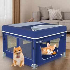 Dog Playpen, 42×42 Inch. Puppy PlayPen with Gate for Puppies,Oxford Cloth Tear Resistant Fabric. Pet PlayPen with Roof for Outdoors & Indoors. Anti-Tipping/Ideal for Dogs and Cats-with Cover