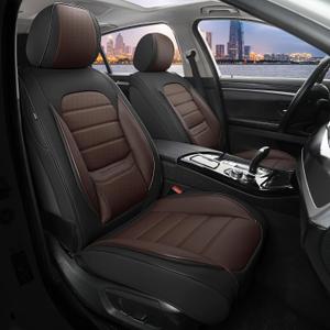 Front Car Seat Covers, 2Pcs Universal Leather Car Seat Covers, Full Coverage Waterproof Automotive Seat Covers, Breathable Car Seat Protector for Most Trucks SUVs Sedans, Black&Brown