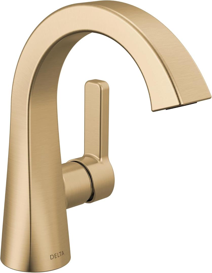 Delta Lineax Brushed Gold Bathroom Faucet 1 Hole, Single Hole Bathroom Sink Faucet for Vanity, Metal Push-Pop Drain Assembly, Champagne Bronze 562SH-CZMPU-DST