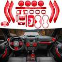 26PCS Full Set Interior Trim Kit Compatible With Jeep Wrangler JK JKU 2011-2018 2&4-door Inner Center Console Trim, Door Handle, Cup Holder Cover (Red Decoration Kit) Christmas Car Decorations, Red