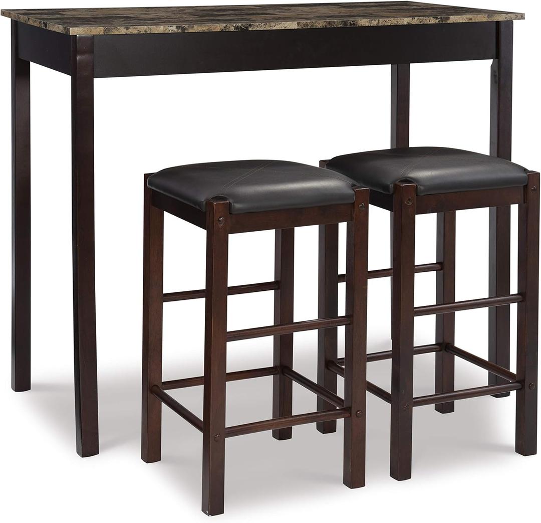 Linon Brown 3-Piece Table Faux Marble Tavern Set, 42" w x 22.25" d x 36" h