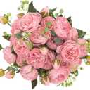 KAHAUL Artificial Flowers Pink Silk Peony Fake Flower Artificial Small Pieces Wedding Bouquet Design for Home Wedding Kitchen Decoration Indoor (4 Pack, Pink)