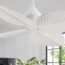 52" White Tropical Ceiling Fans, Flush Mount Palm Leaf Ceiling Fan no Light, Indoor Ceiling Fans Without Light for Living Room Bedroom Kitchen Covered Gazebo, APP and Remote Control
