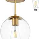 Bagood Gold Semi Flush Mount Ceiling Light Fixture with Clear Glass Light Fixture Mid Century Light Fixtures Gold Semi Flush Ceiling Light Fixtures for Dining Room Kitchen Island (Bulb Incl)
