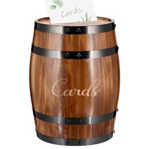 Menkxi Wedding Oak Whiskey Barrel Card Box with Slot Gift Card Box Holder Wine Barrel Card Holder Table Decorations for Reception Wedding Ceremony Money Envelopes Gift Cards (Light Brown)