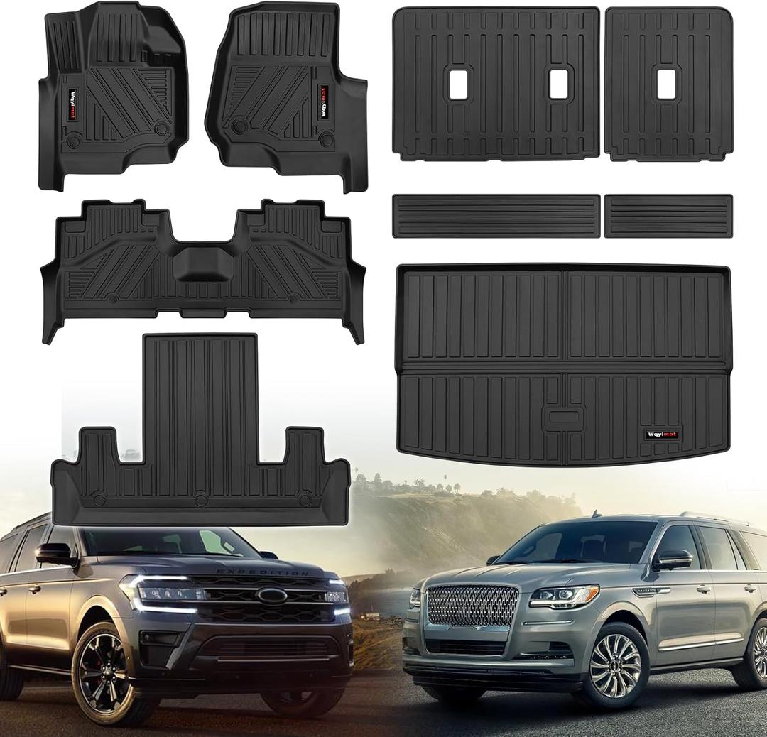 Custom Floor Mats Cargo Liner and Backrest Mat for 2018-2024 Ford Expedition Max/Lincoln Navigator L 7 Seat Accessories TPE All Weather (Only for Max and L 7 Seater)