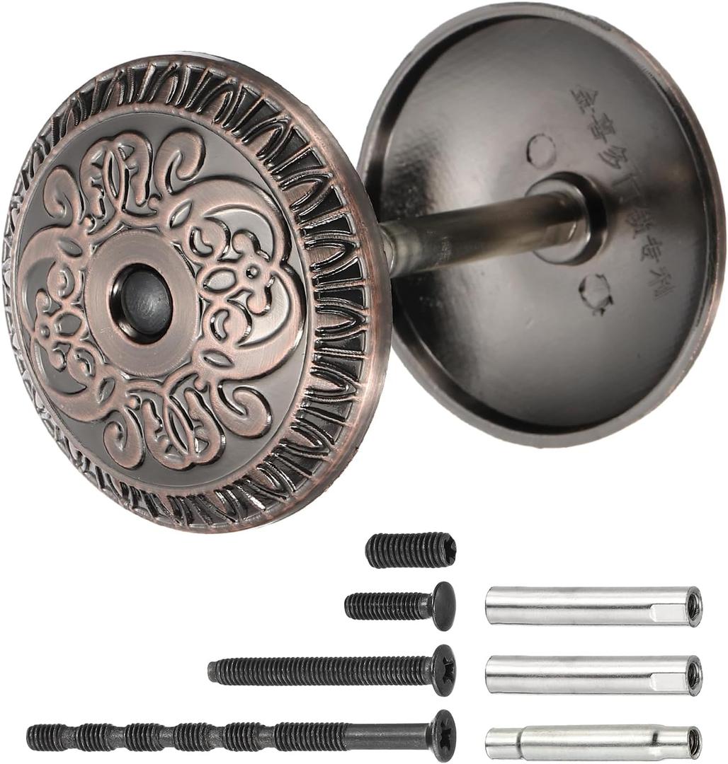 PATIKIL Door Hole Cover Plate 2 Inch Zinc Alloy Vintage Round Deadbolt Knob Hole Repair Cover Fits Doors 1-3/16" to 4-3/4" Thick for Hole Filling Decoration, Red Bronze