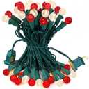 BOHON Christmas Lights Outdoor Faceted G15 50 LED 17ft Plug in Mini Globe String Lights Waterproof Extendable Green Wire for Indoor Patio Xmas Thanksgiving Tree Decoration Red and Warm White