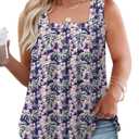 VOGRACE Tank Tops Plus Size Women Summer Square Neck T Shirts Casual Sleeveless Tunics Floral Print YH010 2XL (Purple, XXL)