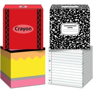 4 Pcs Back to School Balloon Box Decoration Sets Include Pencil Crayon Notebook Line Drawing Balloon Box for Back to School Decor Kindergarten Teacher Props Pencils Photo Prop Supplies